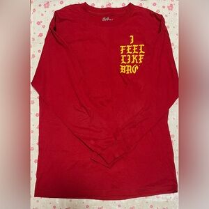 ilthy I Feel Like Bron Mens Red Long-Sleeve Graphic Yellow Font Shirt Large